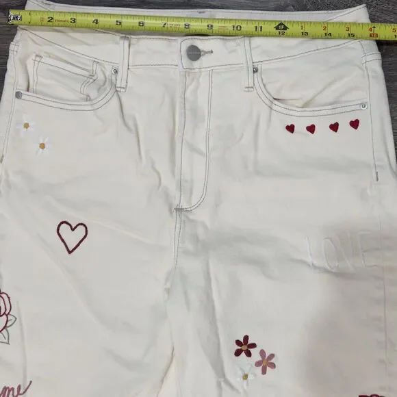 Driftwood Royce Straight Leg Jeans Love Notes Embroidered Hearts Roses Sz 29 - Picture 5 of 10
